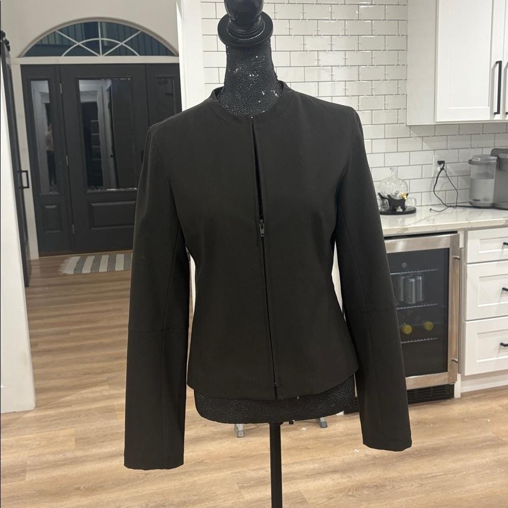 BCBG Max Azria Wool Zip Front Blazer Jacket Black Size 6 Structured Minimalist